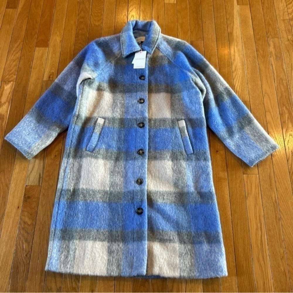 New NWT Skies Are Blue Blue Gray Mid Length Button Front Coat Women’s Size Small